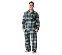CityComfort Pyjama Homme Hiver, Ensembles de Pyjamas en Flanelle de Coton Motif À Carreaux Élégant avec Chemise Boutonnée Devant Taille M, L, XL, 2XL à 3XL (Noir/Vert, M)