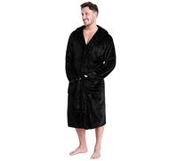 CityComfort Robes Luxe Peignoir à Capuche pour Homme en Polaire Douce Peignoir de Bain Peignoir de Bain avec Châle Fourrure détail ou hotte-Cadeau avec Ruban Parfait Coffret Cadeau (L, Noir)