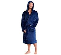 CityComfort Robes Luxe Peignoir à Capuche pour Homme en Polaire Douce Peignoir de Bain Peignoir de Bain avec Châle Fourrure détail ou hotte-Cadeau avec Ruban Parfait Coffret Cadeau (XL, Marine)