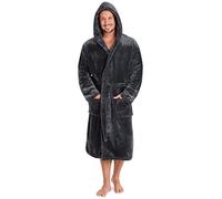 CityComfort Robes Luxe Peignoir à Capuche pour Homme en Polaire Douce Peignoir de Bain Peignoir de Bain avec Châle Fourrure détail ou hotte-Cadeau avec Ruban Parfait Coffret Cadeau (M, Charbon)