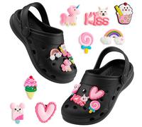 CityComfort Sabot de Jardin Fille, Chaussure Enfant avec Charmes à Clipser (Noir/Rose, 31/32 EU)