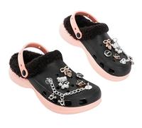 CityComfort Sabots Fille Ado, Chaussures Jardin Doublées Polaire avec Charms Amovibles, Chaussure Enfant avec Sangle, Cadeau Fille (Noir, 34 EU)