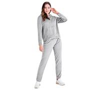 CityComfort Survêtement Velours Zippé Femme - Ensemble Pantalon et Haut Fluide 2 Pièce (Gris, 2XL)