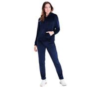 CityComfort Survêtement Velours Zippé Femme - Ensemble Pantalon et Haut Fluide 2 Pièce (Navy, XL)