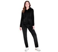CityComfort Survêtement Velours Zippé Femme - Ensemble Pantalon et Haut Fluide 2 Pièce (Noir, S)