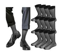 Cityelf Pack de 12 chaussettes en soie pour homme, translucides, ultra-fines, en nylon, Sox, pour l'été, chaussettes d'équipage cool, noires, taille unique