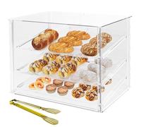 Cityjoy Présentoir de boulangerie à 3 plateaux avec portes arrière magnétiques - 52,8 x 40,1 x 42,9 cm - Présentoir à pâtisserie en acrylique avec plateaux amovibles et pinces en acier, présentoir