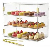 Cityjoy Présentoir de comptoir en acrylique pour boulangerie à 3 niveaux avec porte auto-élastique, 49,5 x 37,8 x 26,2 cm, boîte de présentoir alimentaire en acrylique pour pâtisserie, idéal pour le