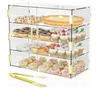 Cityjoy Vitrine de boulangerie à 4 niveaux avec porte automatique élastique, 49,5 x 50 x 26,2 cm, en acrylique transparent pour pâtisserie, comptoir, boîte à nourriture pour pain, dessert, biscuits