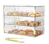 Cityjoy Vitrine surélevée à 3 étages avec porte automatique élastique, 49,5 x 37,8 x 26,2 cm, Acrylique, Vitrine à pâtisseries, Vitrine alimentaire, Boîte pour pain, dessert, biscuits, cuisson