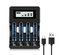 CITYORK 4 Slots Chargeur Piles Rechargeable AA et AAA avec 4 Piles Rechargeables Lithium-ION AAA 1,5 V 1200mWh