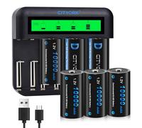CITYORK Chargeur avec piles rechargeables D 10000 mAh 1,2 V Ni-MH, chargeur pour batterie AA/AAA/C/D, Lot de 6