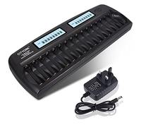 CITYORK Chargeur de batterie intelligent AA/AAA à 16 emplacements, protection IC intégrée pour piles rechargeables AA/AAA NiMH/NiCd avec fonction de décharge et écran LCD