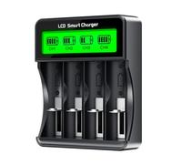 CITYORK Chargeur de batterie universel 4 compartiments avec écran LCD pour batterie Li-ion 3,7 V 10400 14430 14500 16340 16500 avec câble USB