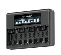 CITYORK Chargeur de Piles Indépendant 8 Slots avec écran LCD, Rechargeable Chargeur Piles pour Ni-MH Ni-CD AA AAA Charge Rapide USB