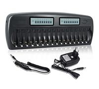 CITYORK LCD Chargeur de Piles AA AAA 16 Slot pour Piles Rechargeables AA/AAA Ni-MH Ni-CD avec Protection IC intégrée et Bloc d'alimentation (Chargeur Inclus)