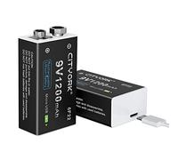 CITYORK Lot de 2 Piles 9 V 1200 mAh PP3/MN1604/6F22/6LR61 Batterie au Lithium Rechargeable USB avec Port de Charge Micro USB pour détecteur de fumée, cuisinière à gaz, etc.