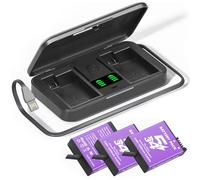 CITYORK (Lot de 3) Batterie Chargeur Kit de pour DJI Osmo Action 5 Pro/4/3/Osmo 360 Chargeur pour caméra Sportive, Batterie 2250 mAhet Slots Double Canal, avec écran LCD et câble USB