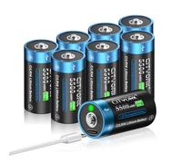 CITYORK Lot de 8 batteries rechargeables Baby C 5500 mWh 1,5 V avec USB-C - Batterie lithium-ion LR14 C - Charge en moins de 2 heures - Plus de 1000 cycles - Avec câble de charge de type C -