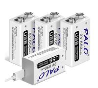 CITYORK Piles 9V Rechargeables, 9V 650mAh Batterie Li-ION Rechargeables avec Cable USB pour Microphone, détecteurs de fumée, Talkie-walkie, Lot de 4 Piles