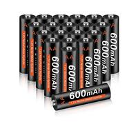 CITYORK Piles AA 20 Pièces - Piles Rechargeables AA 600mAh 1.2V NI-MH, Préchargées, Faible Auto-décharge Idéal pour Les Lampes Solaires, la Télécommande, Les Jouets électriques