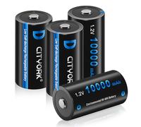CITYORK Piles D Rechargeables 8000mAh - 1.2V Ni-MH Batterie Haute Capacité de Taille D Batteries Rechargeables à Cellules D Haute Capacité avec Boîte de Rangement (Paquet de 4)