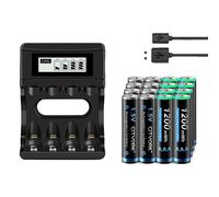 CITYORK Piles rechargeables 15V AAA, capacité 1200mWh, Chargeur inclus, 16 AAA et chargeur