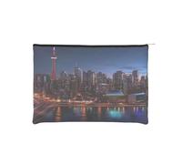 Cityscape Night Canada Trousse à maquillage réutilisable en papier imperméable et légère pour voyage, école et usage quotidien Motif imprimé intégral pour femmes, étudiants, écologistes, Noir , Taille