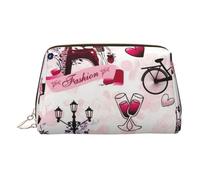 Cityscape Paris Tour Eiffel France Petite trousse de maquillage portable en cuir avec fermeture éclair dorée, doré, One Size, Trousse de maquillage