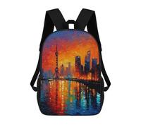 Cityscape Sunset Reflections -1 Sacs À Dos Imprimés En 3D Pour Enfants 17inch Sacs À Dos Tendance Et Décontractés Pour La Journée, Sacs De Voyage, Sacs À Dos D'extérieur Pour Garçons Et Filles