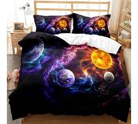 CIUNVXD Ensemble de literie à thème Spatial pour Enfants,3D Univers Ciel étoilé Univers literie Enfants,planète,Ciel Nocturne,Univers Housse de Couette(A, 135 x 200 cm)