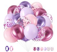Civaner Lot de 48 ballons de princesse en latex sur le thème des flocons de neige - Décorations de fête d'anniversaire - Rose/violet à confettis - Décorations de fête prénatale, anniversaire, mariage