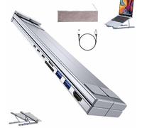 Civilizek Support pour ordinateur portable 8 en 1 avec station d'accueil, support pour ordinateur portable avec HDMI 4K, 2 USB 3.1, Pd 100 W, support ergonomique pliable pour la maison, le bureau, les