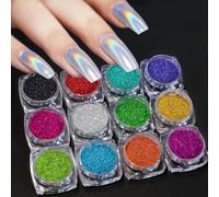 CIVIOOH Ensemble de 12 flacons de Poudre pigmentée Brillante pour Ongles, avec Sequins et Paillettes, pour la décoration des Ongles, du Visage, des Cheveux et du Corps.