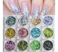 CIVIOOH Ensemble de 12 flacons de Poudre pigmentée Brillante pour Ongles, avec Sequins et Paillettes, pour la décoration des Ongles, du Visage, des Cheveux et du Corps.