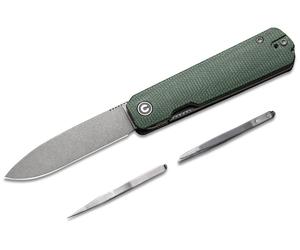 CIVIVI Manche en Micarta Vert Inclut 1PC Pince à Épiler en Acier & Cure-dents Dans le Manche Gris St