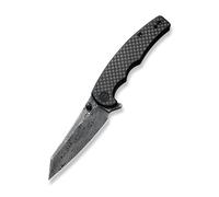 CIVIVI P87 Dossier Fibre de Carbone Twill sur Manche G10 Noir Lame Damas Noir Poli à la Main C2