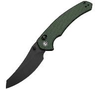 Civivi Sixgill Manche en Micarta Vert Canvas Lame Nitro-V Noir Lavé à la Pierre Verrou à Barre Trans