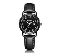 CIVO Montre Femme Fille Cuir: Noir Analogique Minimalist Design Calendrier