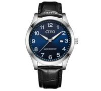 CIVO Montre Homme Lecture Facile: Grands Chiffres Analogue Étanche Date Lumineuse avec Bracelet en Cuir Noir - Cadeaux pour Personnes Âgées Ayant Une Mauvaise Vue