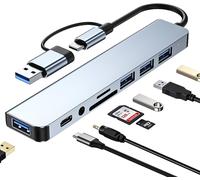 CIVV-Hub Usb C,8 En 2,Adaptateur Multiport 3.0 Avec Lecteur De Carte Sd/Tf,Ports Us-B 3.0&2.0,Port Usb C,Ports Audio 3,5 Mm,Répartiteur Usb Compatible Avec Macbook Air/Pro,Galaxy,Ipad,Etc