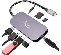 CIVV-Hub Usb C,Adaptateur Multiport 8 En 1 Avec 3,5Mm Audio Jack,Hdmi 4K,3 Port Usb 3.0,Pd 100W,Lecteur De Cartes Sd/Tf,Extenseur Usb-C,Compatible Avec Macbook Pro/Air,Imac,Surface,Ipad Pro