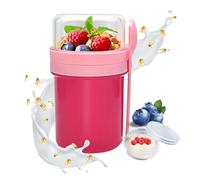 CIYIN Bol Muesli à Emporter avec Cuillère 250+450ml, Overnight Oats Jar, Tasse à Yaourt Réutilisable, Tasse de Petit-Déjeune a Emporter, pour Céréales, Yaourt, Salade, Smoothie (Rose)