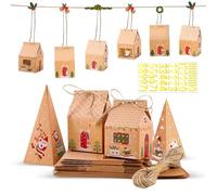 CIYIN Calendrier de l'Avent à Remplir, 24 Boîtes Cadeaux de Noël à Suspendre ou à Poser, Calendrier de l'Avent Maison avec Autocollants Numérotés, DIY Kit de Bricolage Boîtes pour Décoration de Noël