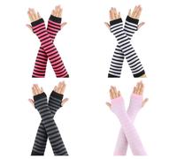 CIYIN Gants Longs Femme, 4 Paires Gants Sans Doigts, Mitaine Femme Rayé, Manchettes Hiver, Taille Unique Multicolore, pour l'automne et l'hive