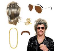 CIYIN Perruque Mulet Homme Blonde Annee 80, 70s/80s Accessoires de Rappeur, Perruque Synthétique de Haute Qualité Naturelle Disco Hippie pour Carnaval ou Fêtes à Thème