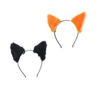 CIYODO 2 pièces Bandeau Oreilles Chat Peluche Cosplay Confortable Oreilles de Renard Orange et Noir pour Fête Anniversaire et Déguisement