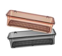 CIYODO 2 Pièces Boîte de Rangement Couverts Plastique avec Couvercle Organisateur Ustensiles de Cuisine Transparent et Thé Gris Transparent pour Plan de Travail