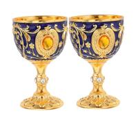 CIYODO 2 Pièces Européen Lot de Gobelets Vintage Médiévaux Doré et Bleu Translucide Coupe Décorative pour Cérémonies Banquets et Halloween Style Palais Rétro