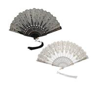 CIYODO 2 Pièces Éventail Pliant Élégant avec Broderie Dorée Éventail à Main pour Danse Mariage et Voyage été Lot de Noir et Blanc Accessoire Oriental Raffiné